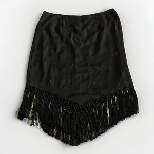 VENEZIA Women's Black Fringe Skirt With Embroidered Flowers Size 16 SK16875